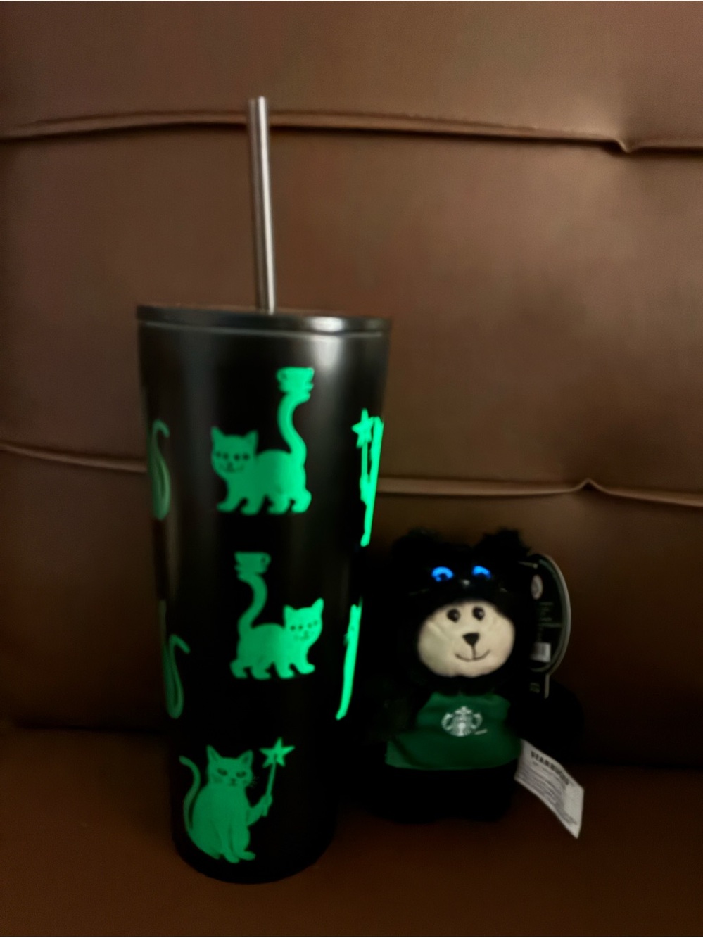 Black Tumbler with Green Cat Graphics - Home Accents